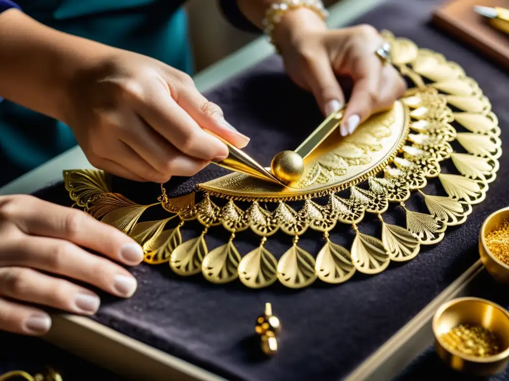 Un maestro joyero crea con destreza un delicado collar de oro