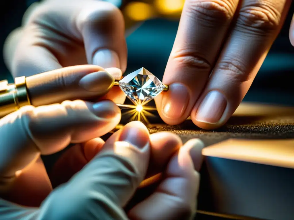 Un maestro joyero coloca con destreza un deslumbrante diamante en un delicado anillo