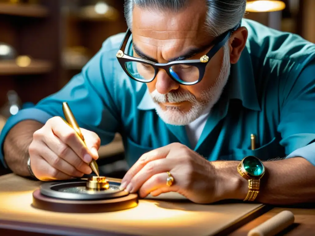 Un maestro joyero modelando con precisión una pieza delicada, mostrando el flujo de trabajo modelado 3D joyería con maestría artesanal y destreza