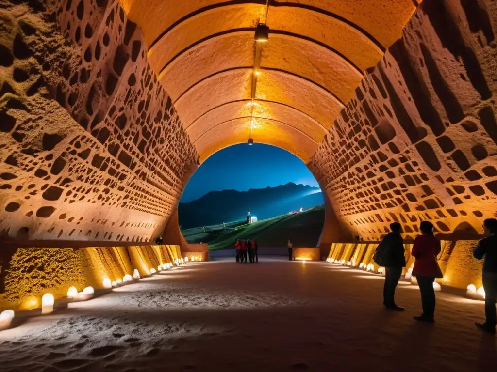 Explora la majestuosa Catedral de Sal de Zipaquirá Explorando la majestuosa mina de sal Zipaquirá, patrimonio cultural, con sus luces cálidas y sombras dramáticas en sus paredes texturizadas de sal