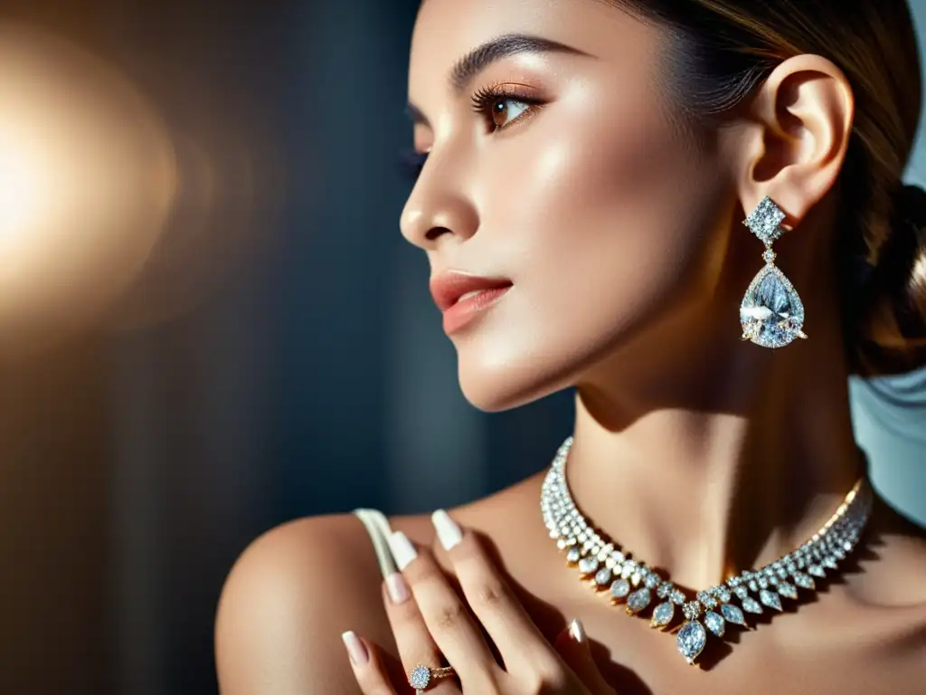 Mano de mujer con joyas de diamantes en evento elegante