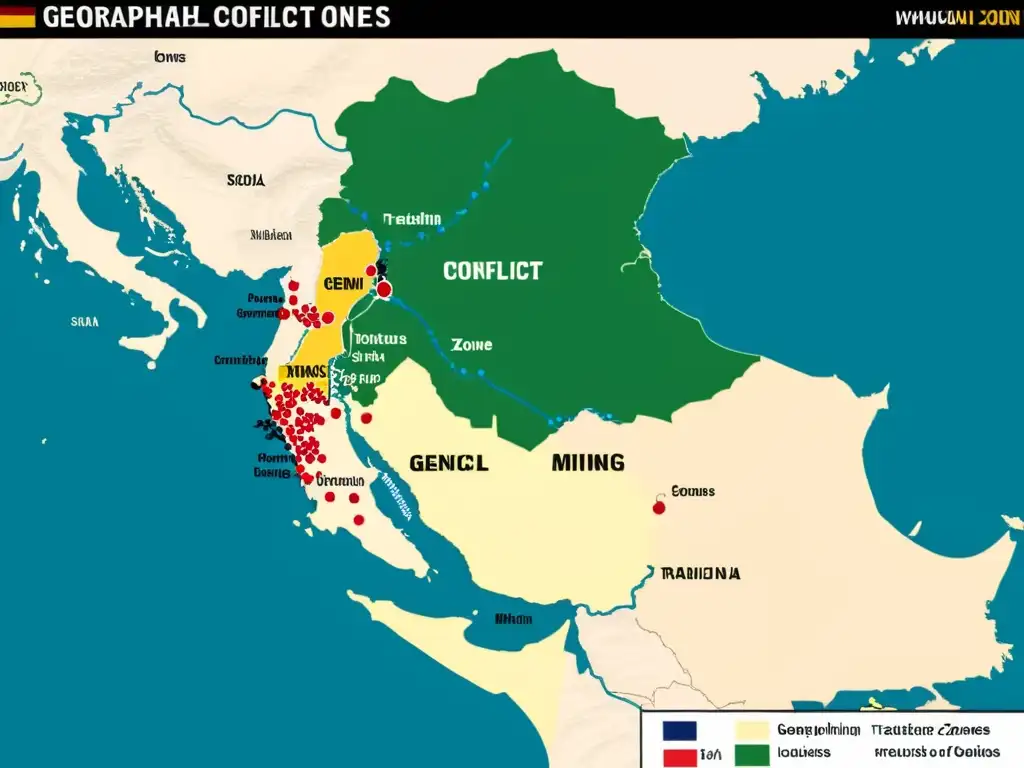 Mapa del comercio de gemas en zonas de conflicto con análisis geopolítico y rutas comerciales destacadas