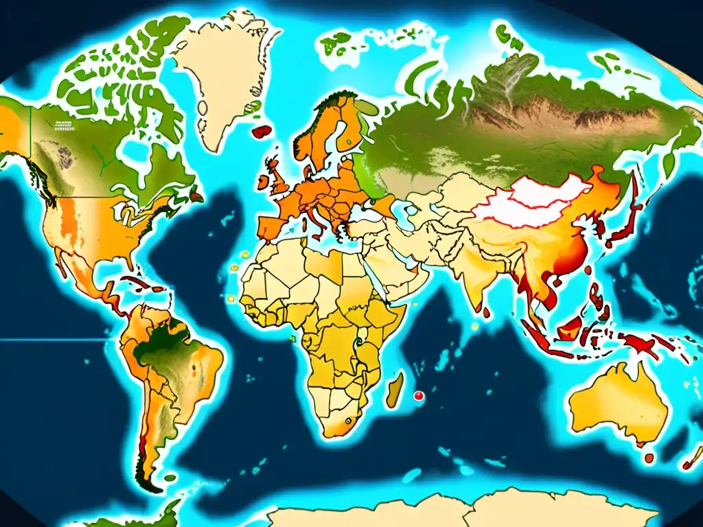 Mapa detallado de gemas raras resaltando ubicaciones clave, mostrando la geopolítica y la inversión global en gemas