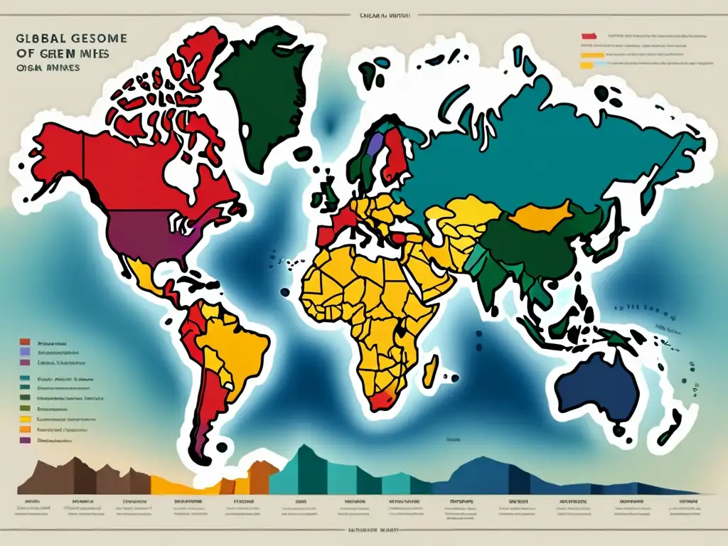 Mapa detallado de minas de gemas raras con ilustraciones vibrantes y documentos antiguos, revelando la geopolítica de la inversión en gemas