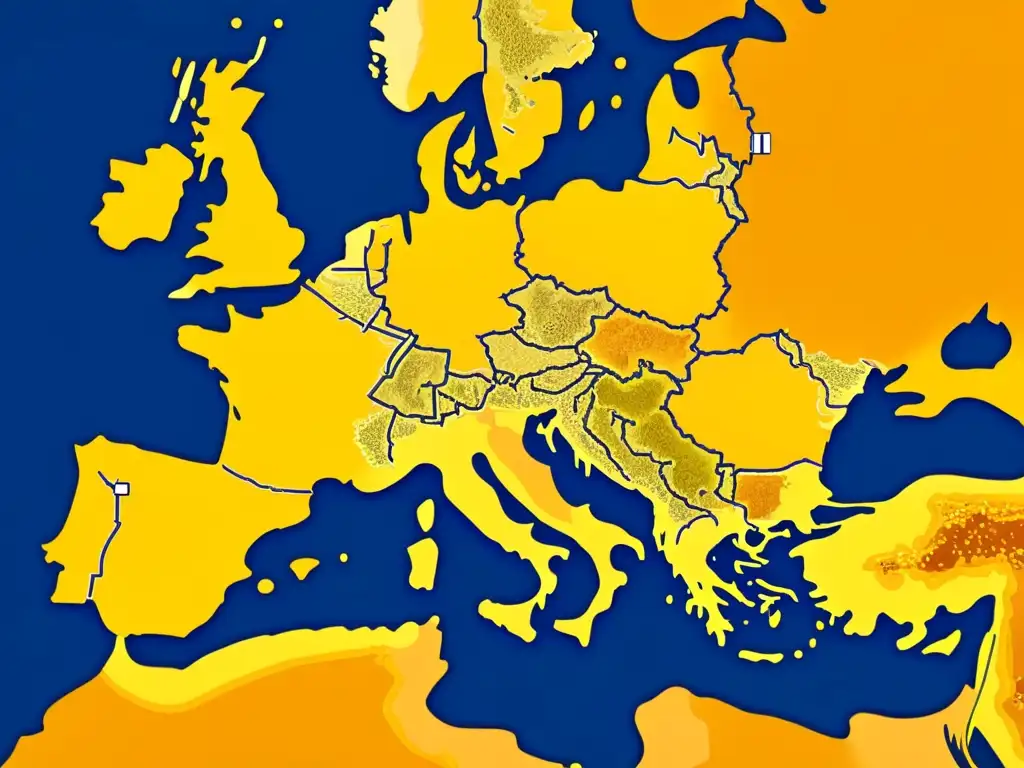 Mapa detallado de la prehistoria Europea, destacando rutas comerciales del ámbar Báltico y transportes antiguos