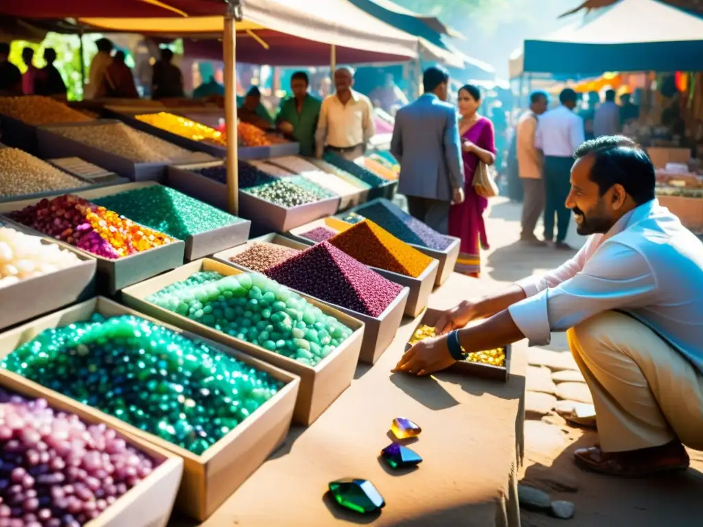 Un mercado bullicioso de gemas en una ubicación exótica