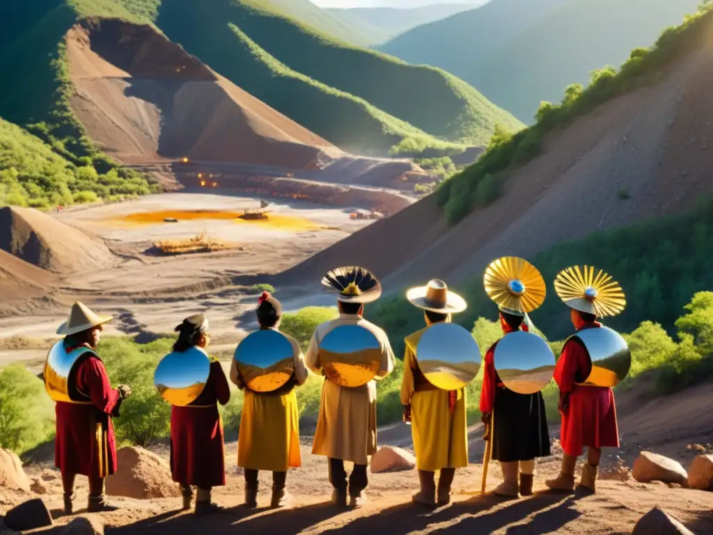 Miembros de una comunidad indígena practicando la extracción de minerales, resaltando la importancia cultural de la actividad