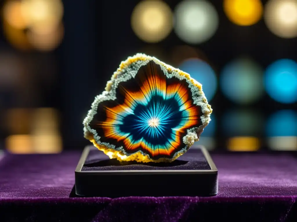 Mineral raro exhibido en feria internacional, destacando su belleza única