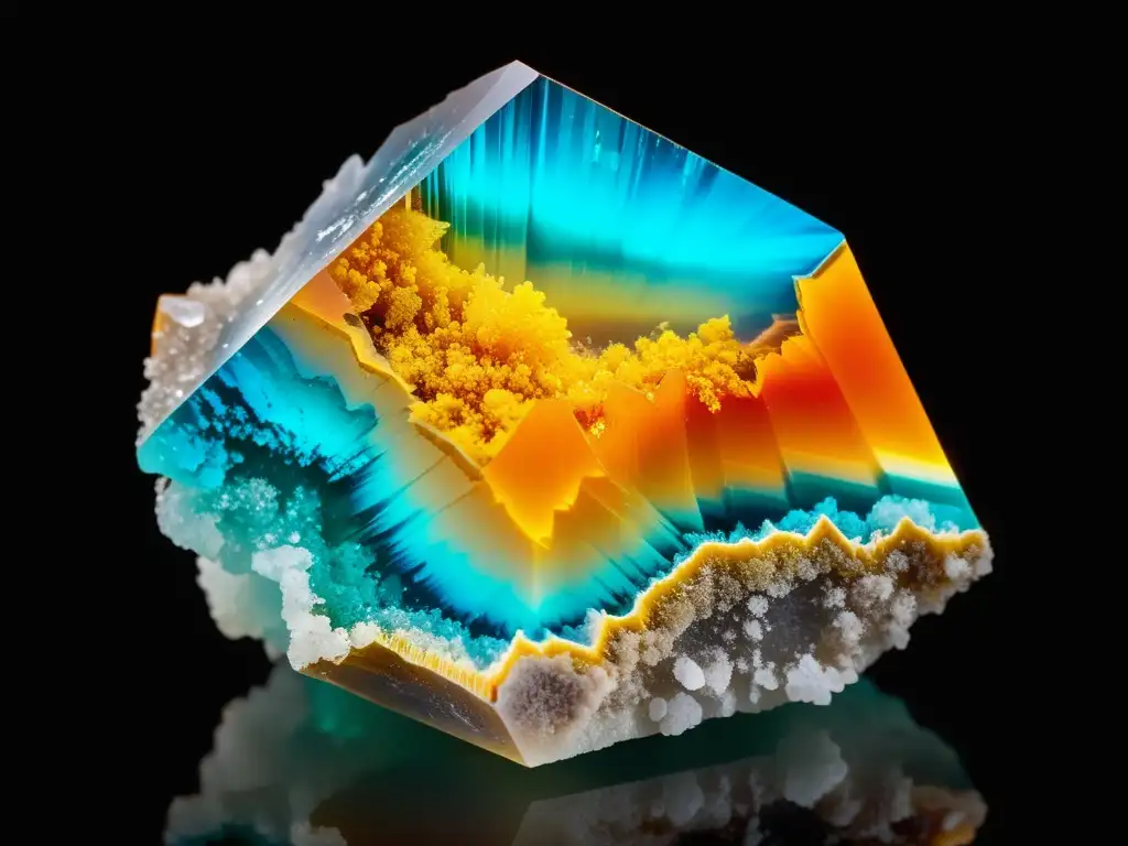 Una fotografía de minerales con ángulos innovadores, mostrando su estructura cristalina y colores vibrantes en la luz natural