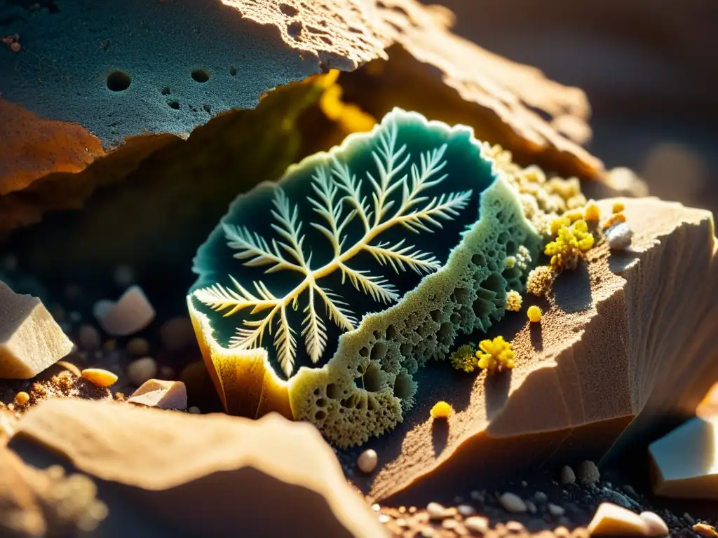 Una fotografía de minerales en hábitat natural, con patrones e texturas exquisitos