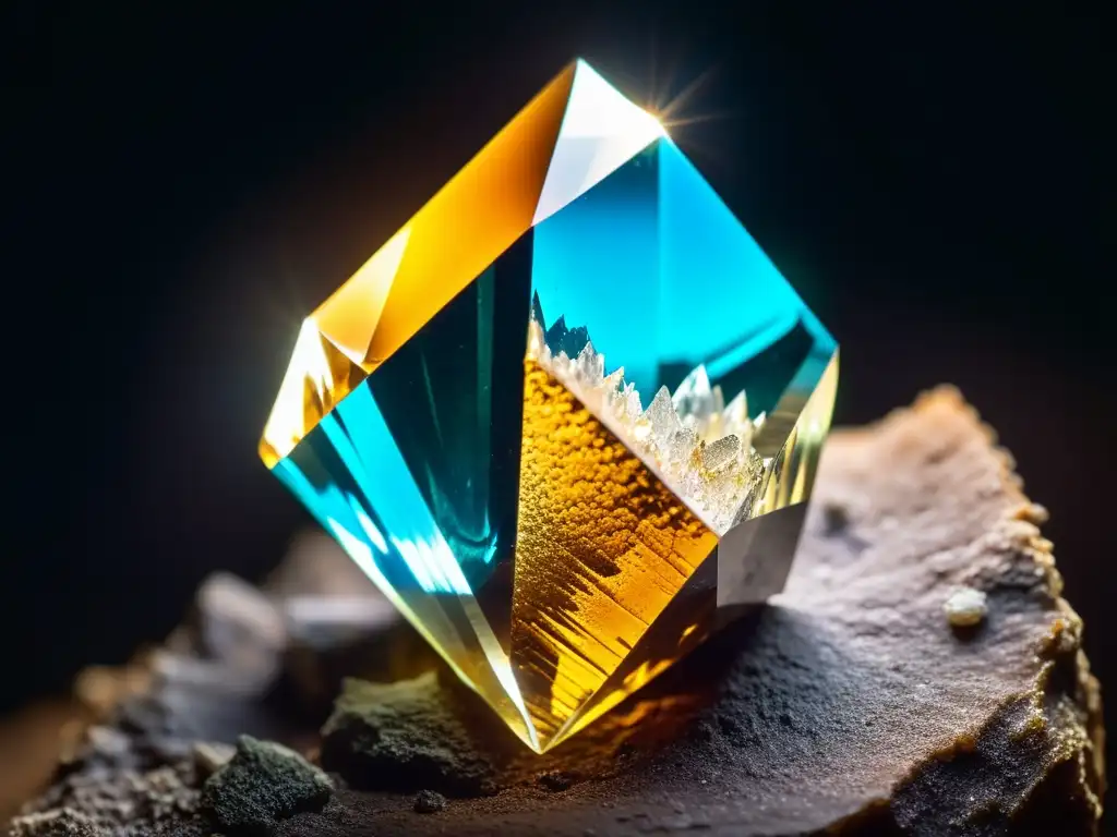 Fotografiando minerales en peligro: Imagen de un cristal multifacético en una delicada y experta composición, resaltando su belleza natural