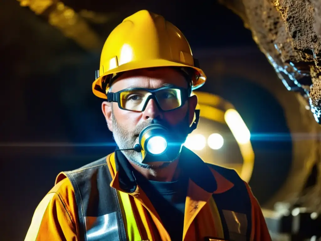 Un minero operando una máquina de perforación en una mina subterránea, resaltando la importancia de la seguridad en la minería a pequeña escala