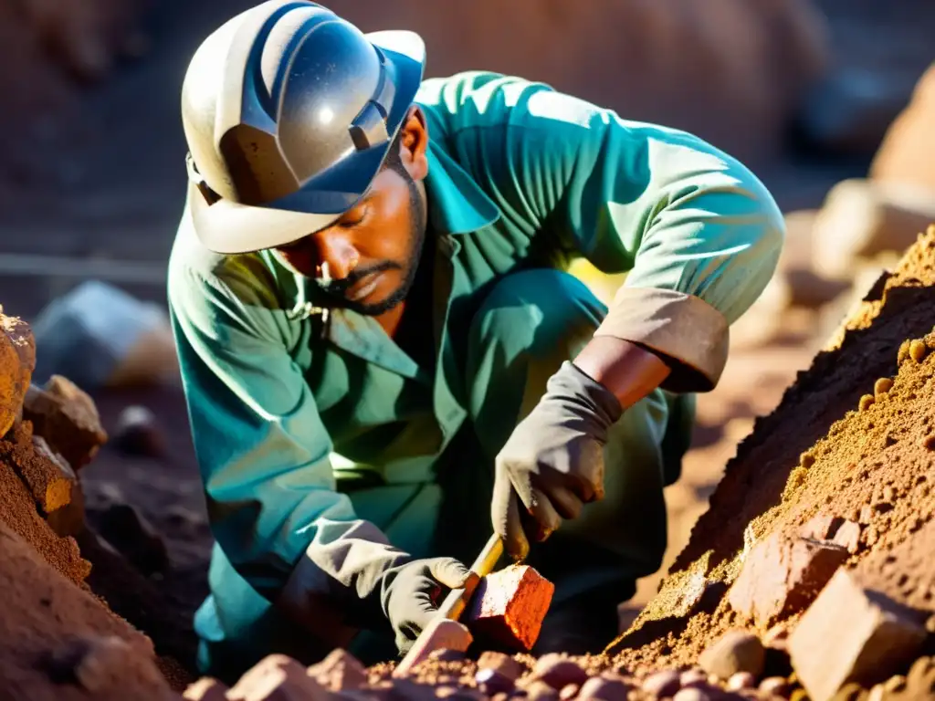 Un minero extrae minerales brutos de la tierra, resaltando el impacto de las nuevas regulaciones en el mercado de minerales