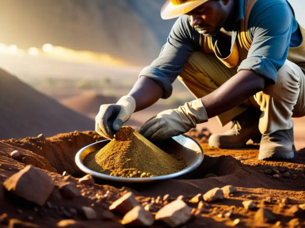 Un minero extrae oro con herramientas tradicionales en un paisaje agreste