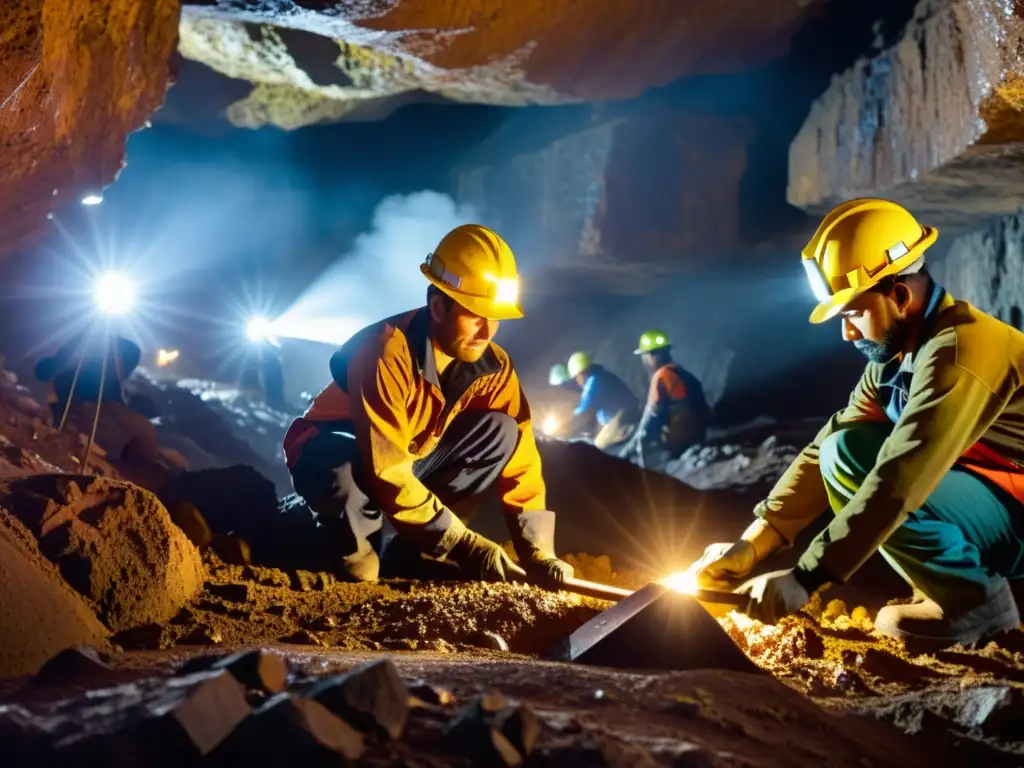 Mineros expertos extraen minerales en una mina, destacando la importancia de la inversión en minerales para minoristas