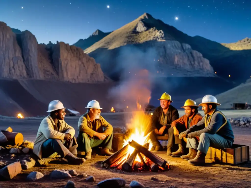 Mineros se reúnen alrededor de la fogata en una festividad minera histórica bajo las estrellas