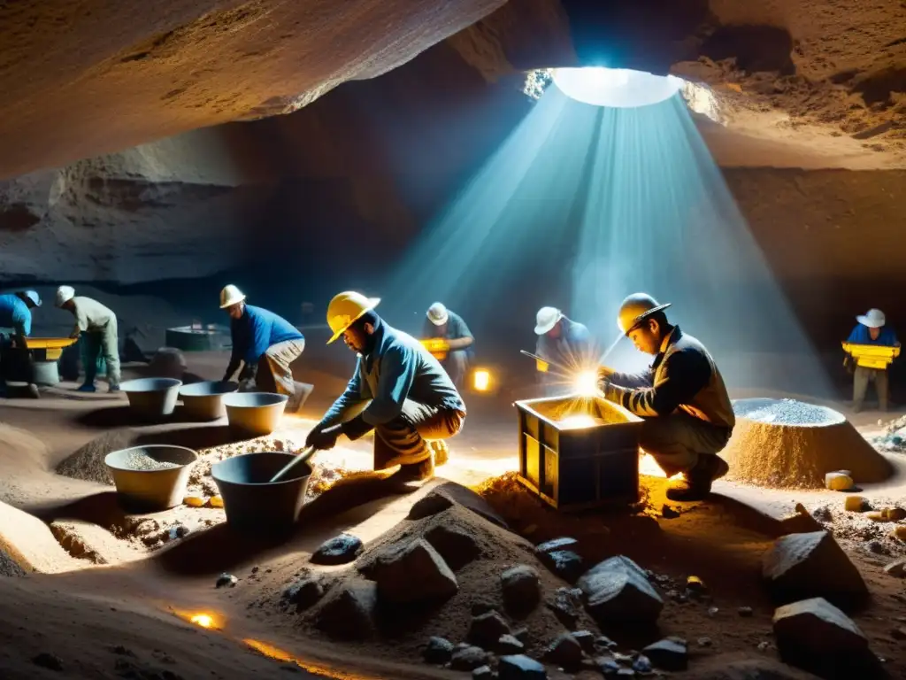 Mineros extraen gemas raras con tecnología digital, bajo dramática luz