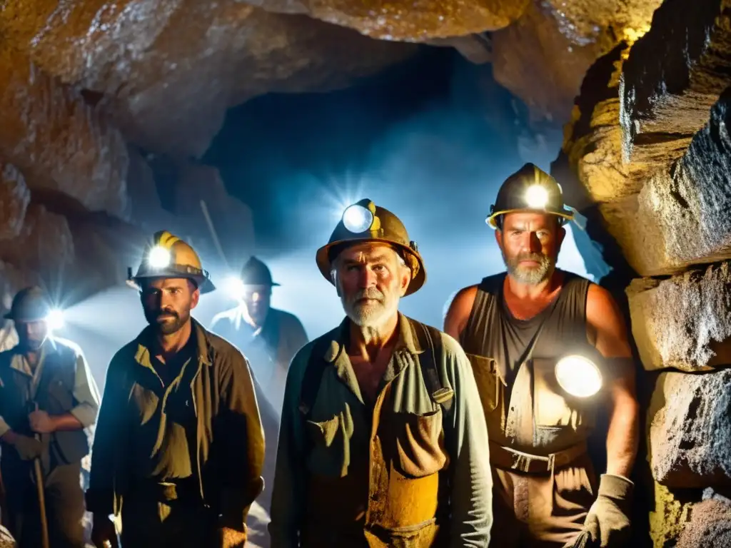 Mineros legendarios de minerales y gemas explorando las profundidades de la tierra en busca de tesoros preciosos