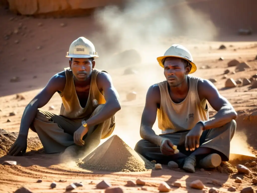 Mineros en una mina de diamantes, destacando el impacto del Kimberley Process en las comunidades mineras africanas