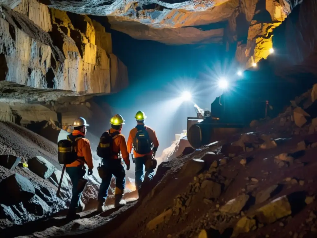 Mineros explorando la mina de molibdeno, iluminando la importancia histórica y tecnológica del mineral en su entorno subterráneo