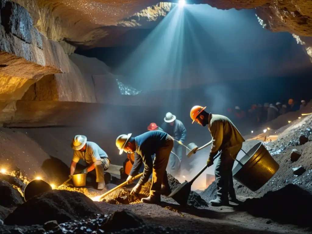 Mineros extraen minerales codiciados en mina subterránea, mostrando la dura realidad y valor de estos recursos en la industria actual