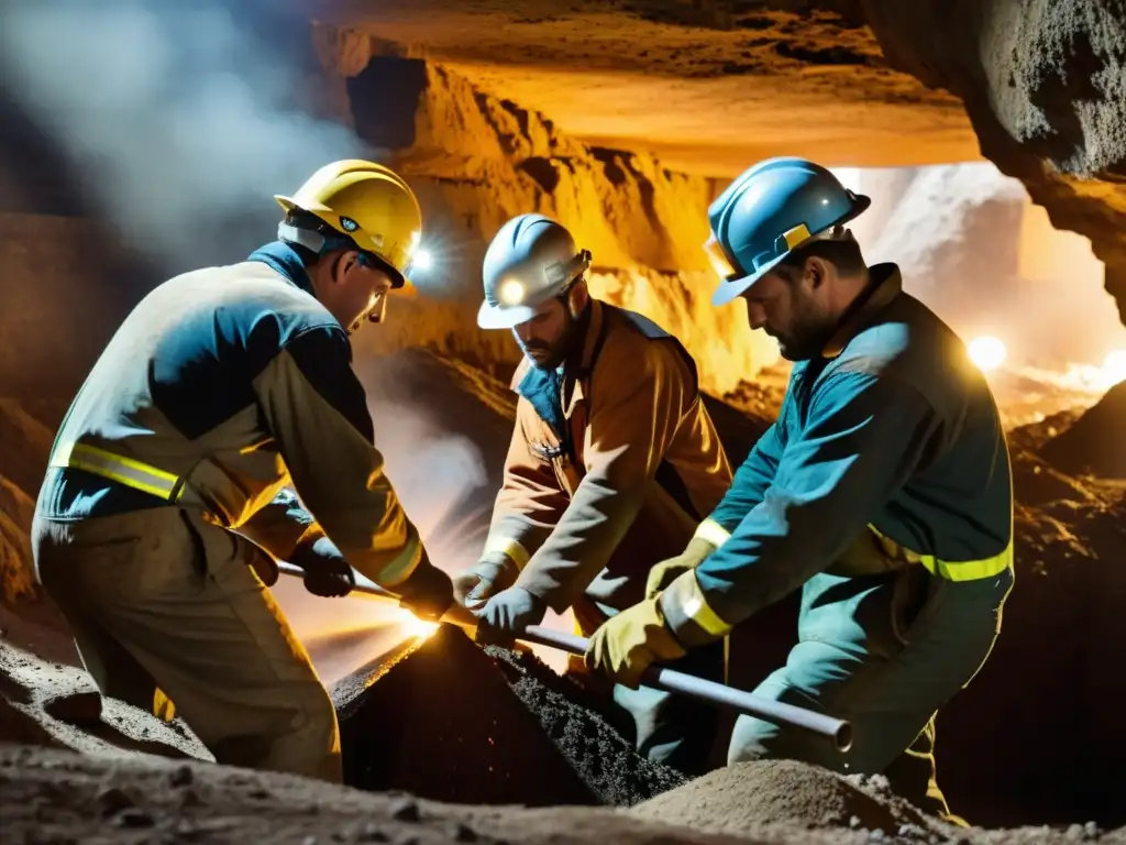 Mineros extraen minerales favoritos inversores tendencias en ambiente desafiante y laborioso de mina subterránea