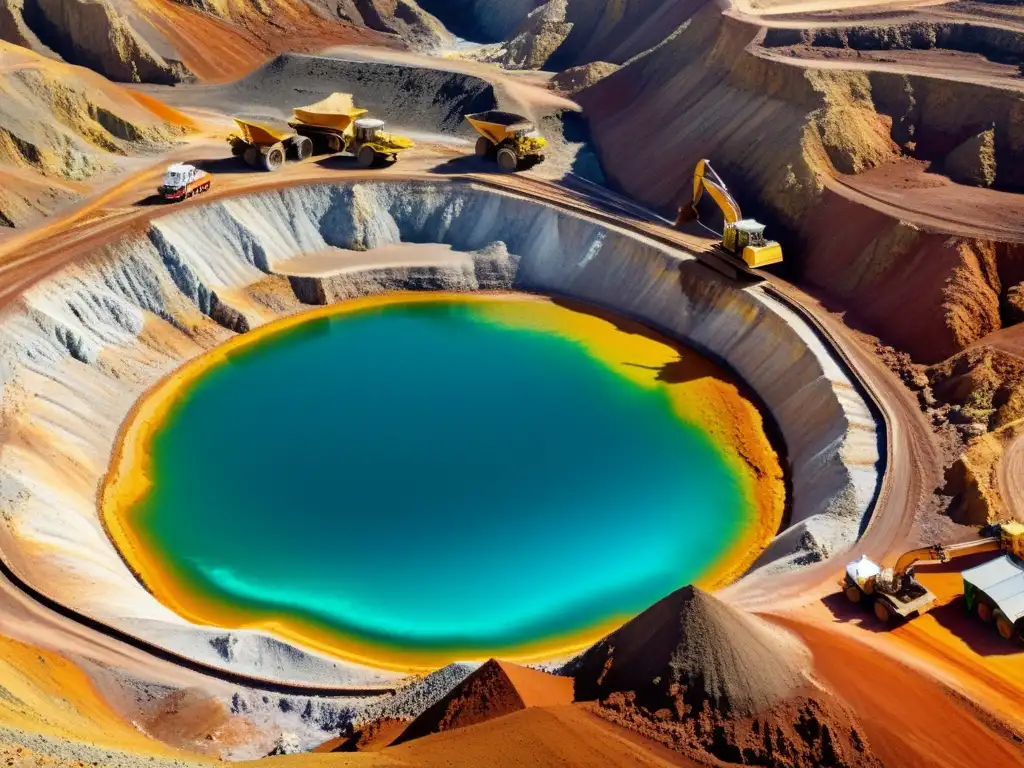 Mineros extrayendo minerales con herramientas especializadas, en un entorno industrial