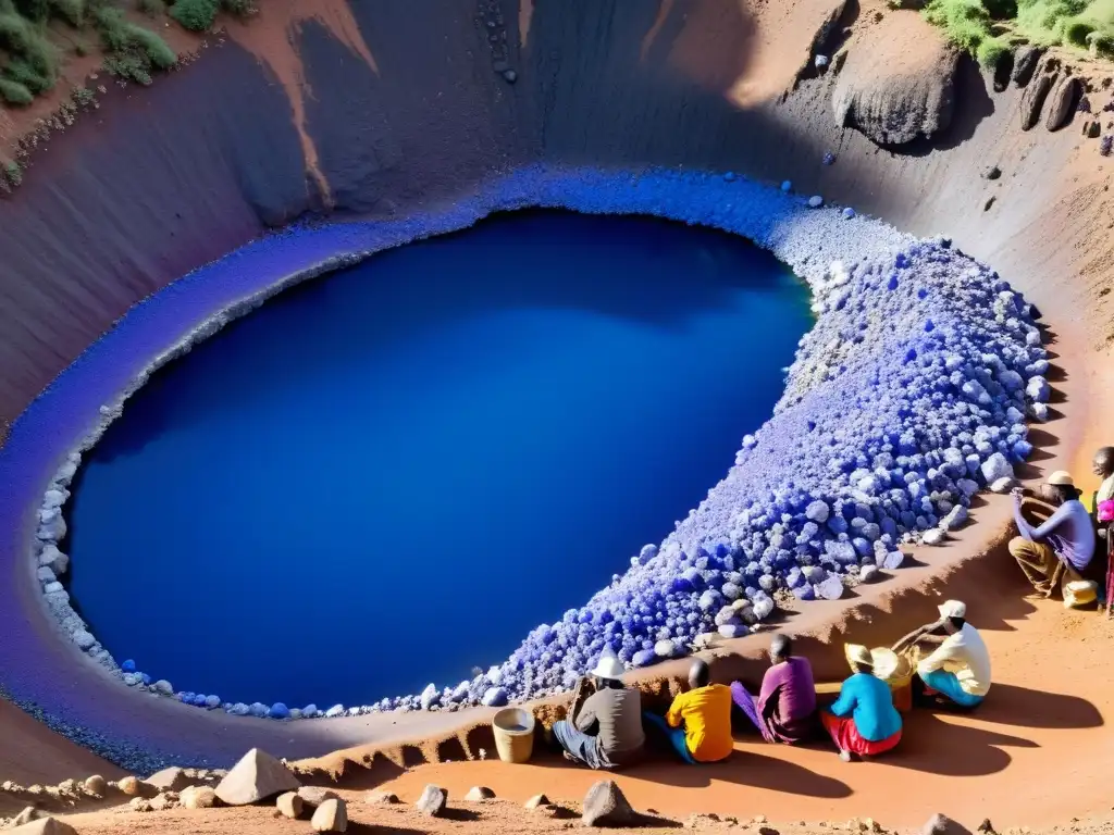 Mineros extraen tanzanita en las faldas del Kilimanjaro mientras los Maasai observan, mostrando la belleza y rareza de la gema azul y violeta