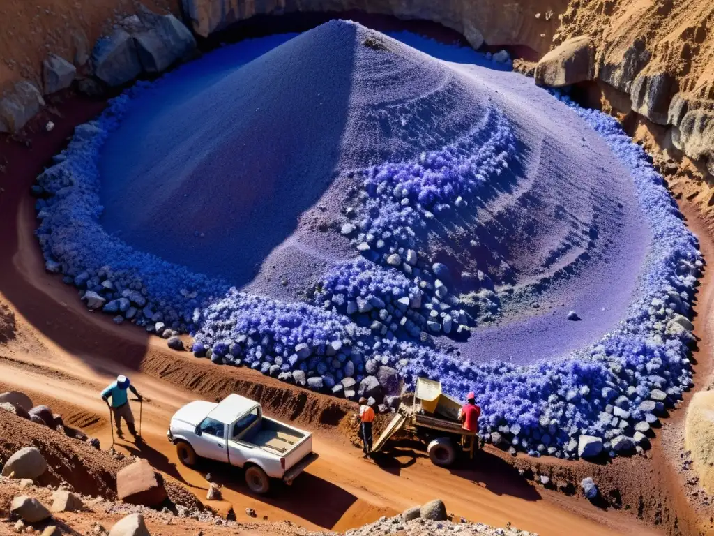 Mineros extrayendo tanzanita en una mina