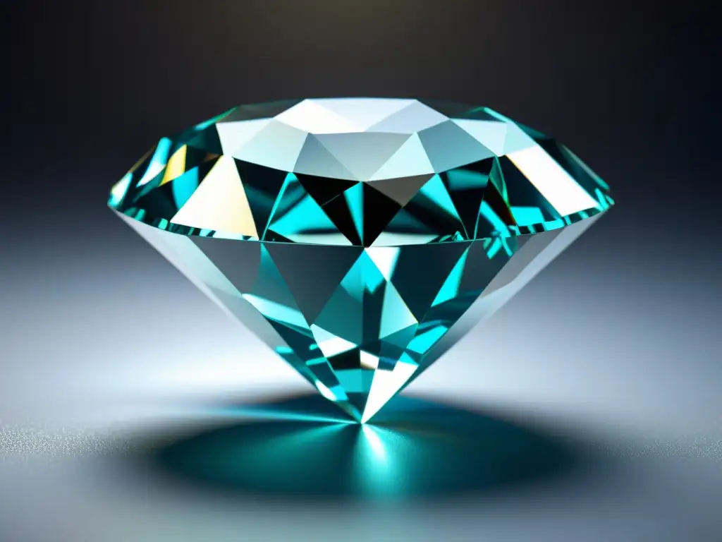 Diamante digital: Creación detallada con IA Modelado de gemas con IA: Imagen detallada de un diamante 3D creado digitalmente, con reflejos deslumbrantes y cálculos precisos
