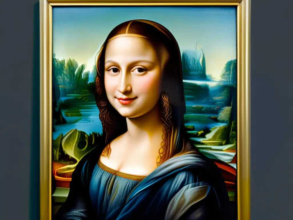 Una pintura ultrarrealista detallada de la 'Mona Lisa' de Leonardo da Vinci, destacando su enigmática sonrisa y las sutiles gradaciones de color en el fondo, una de las gemas icónicas de la historia de la pintura