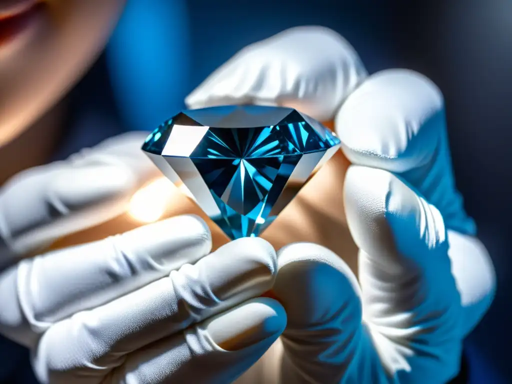 Un raro diamante azul bajo inspección detallada, destacando su valor para inversiones triunfantes en gemas raras