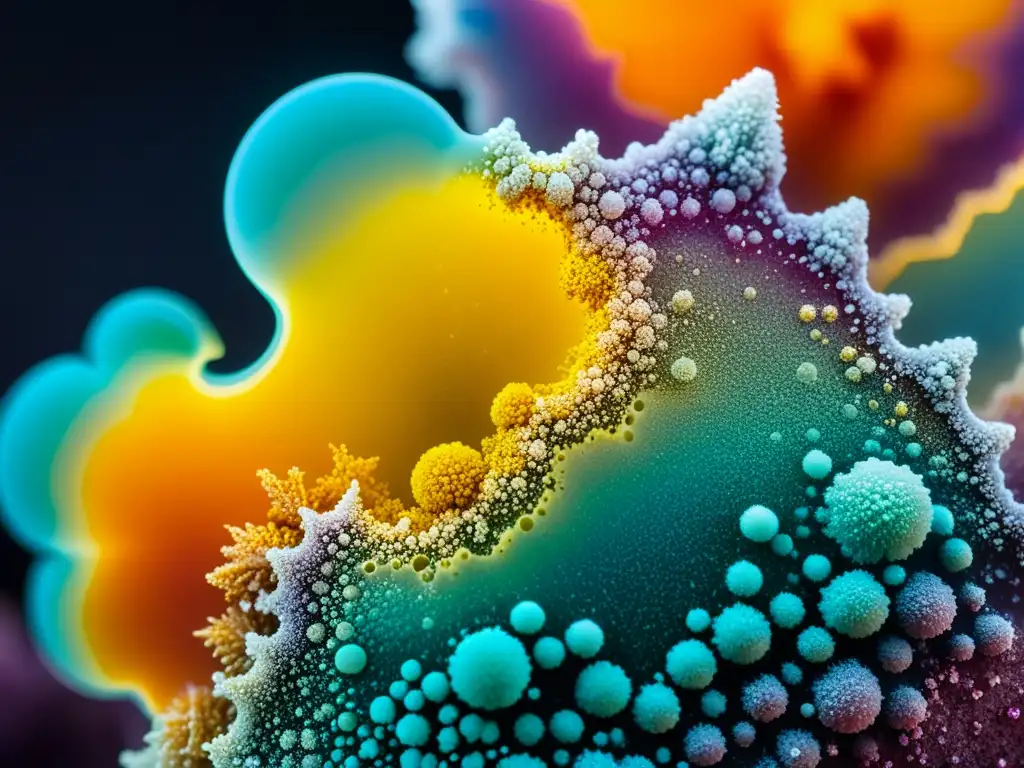 Reacciones químicas minerales efervescentes: Mineral reacciona con ácido, colores vibrantes y patrones intrincados emergen en una impresionante imagen de 8k