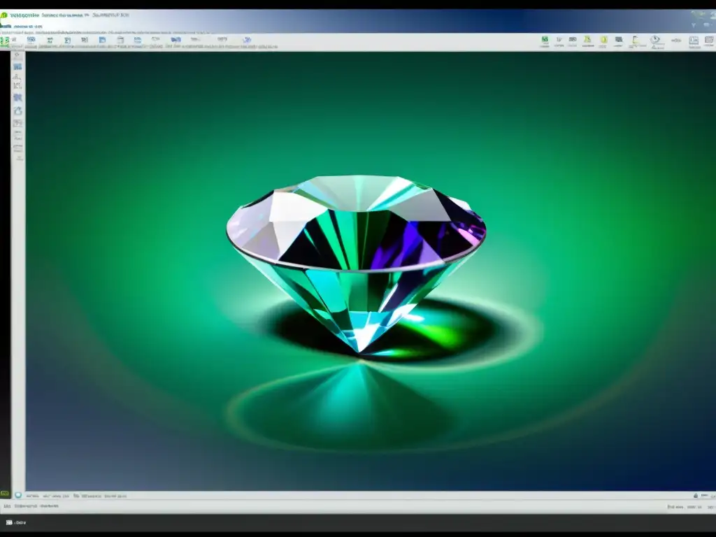 Simulación realista de gemas en software 3D de alta precisión, con reflejos y refracciones detallados