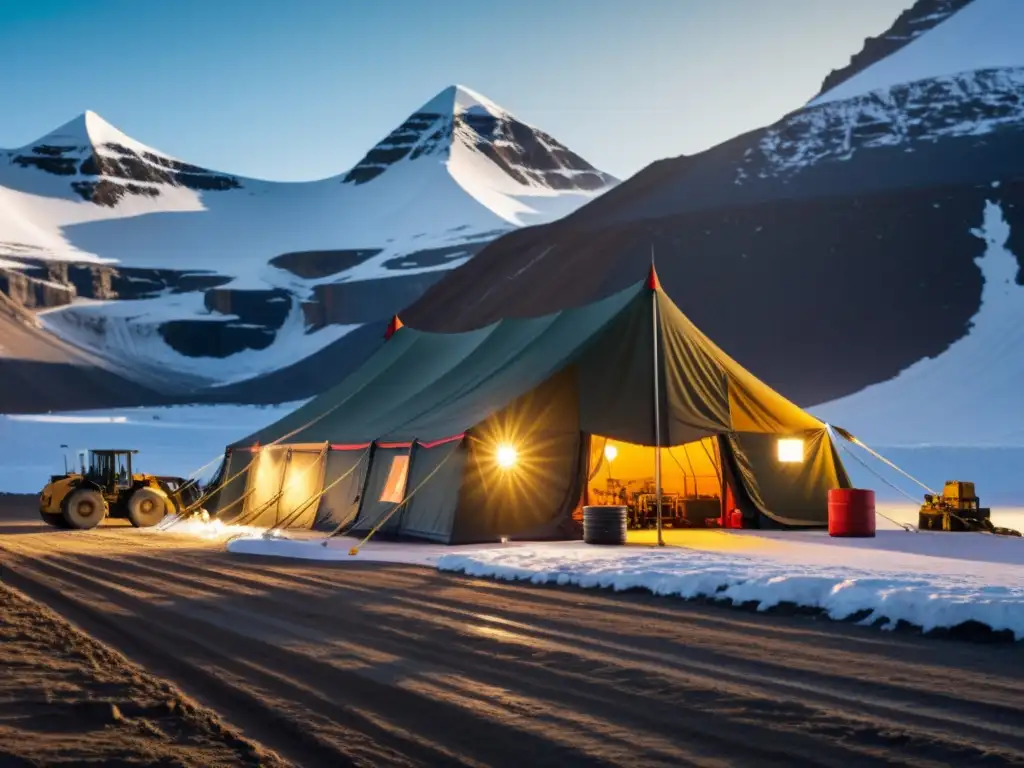 Refugios para campamentos mineros: resistente tienda en campamento nevado, protección vital para trabajadores en entorno desafiante