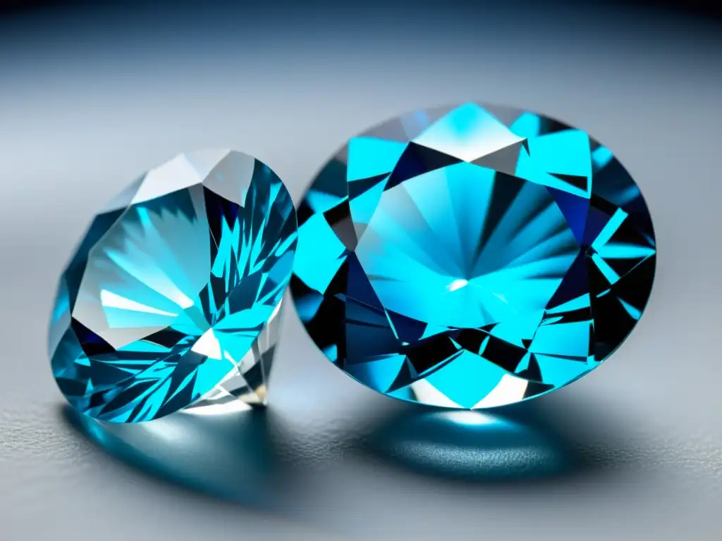Comparación de topacio azul y diamante: resalta el brillo azul vibrante del topacio junto con el blanco brillante y el fuego del diamante