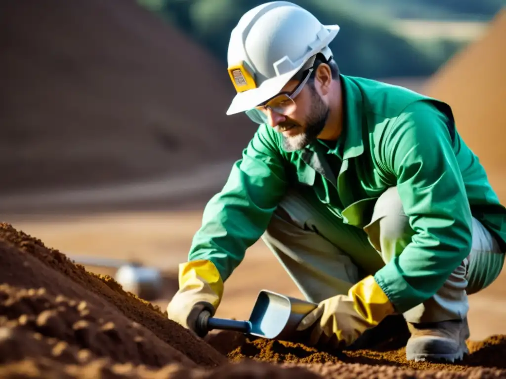 Trabajador en operación minera sostenible, extrayendo minerales con equipos ecoamigables