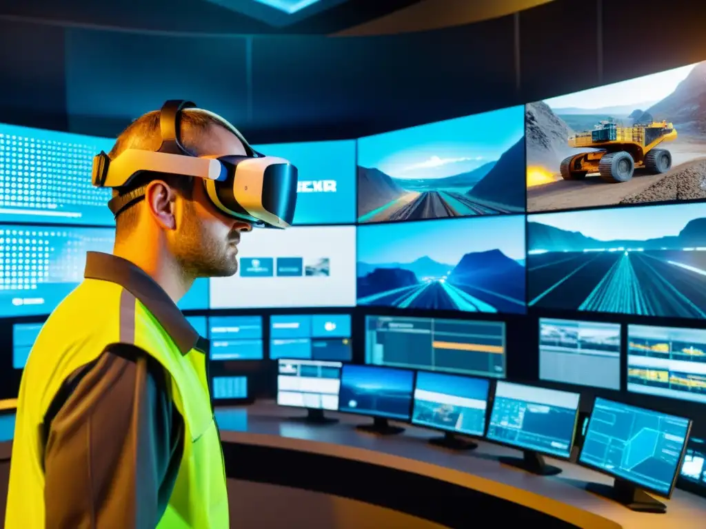 Trabajadores en simulación de realidad virtual con tecnologías emergentes en minería