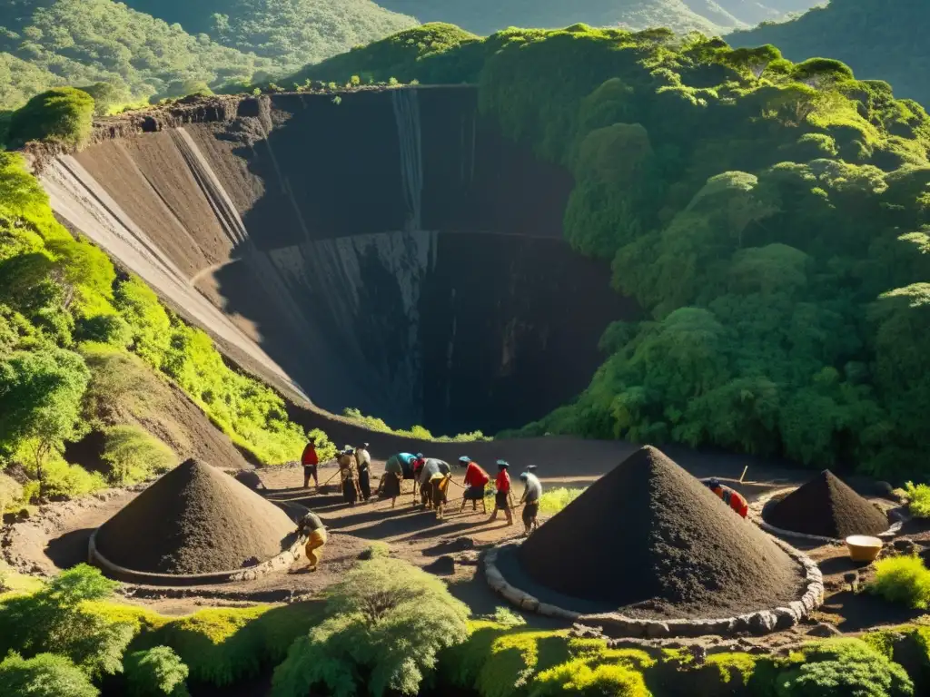 Trabajo tradicional en mina precolombina de obsidiana en Mesoamérica