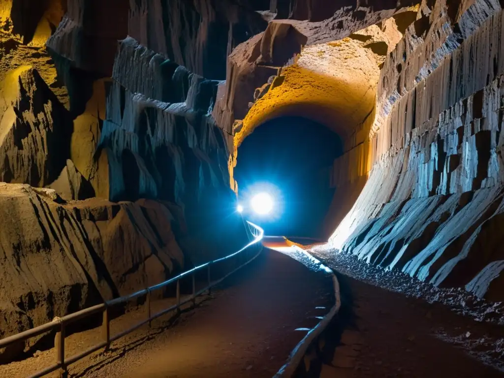 Un túnel subterráneo iluminado por una lámpara de minero