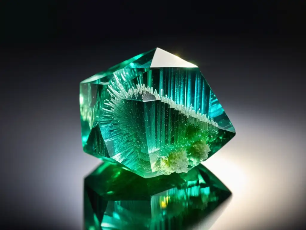 Una turmalina Paraíba cruda con detalle exquisito, resaltando su coloración azulverde vibrante y estructura cristalina