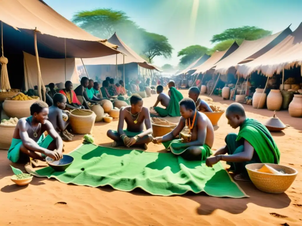 Vibrante comercio de malaquita y bronce en Zambia, con escena bulliciosa y culturalmente rica