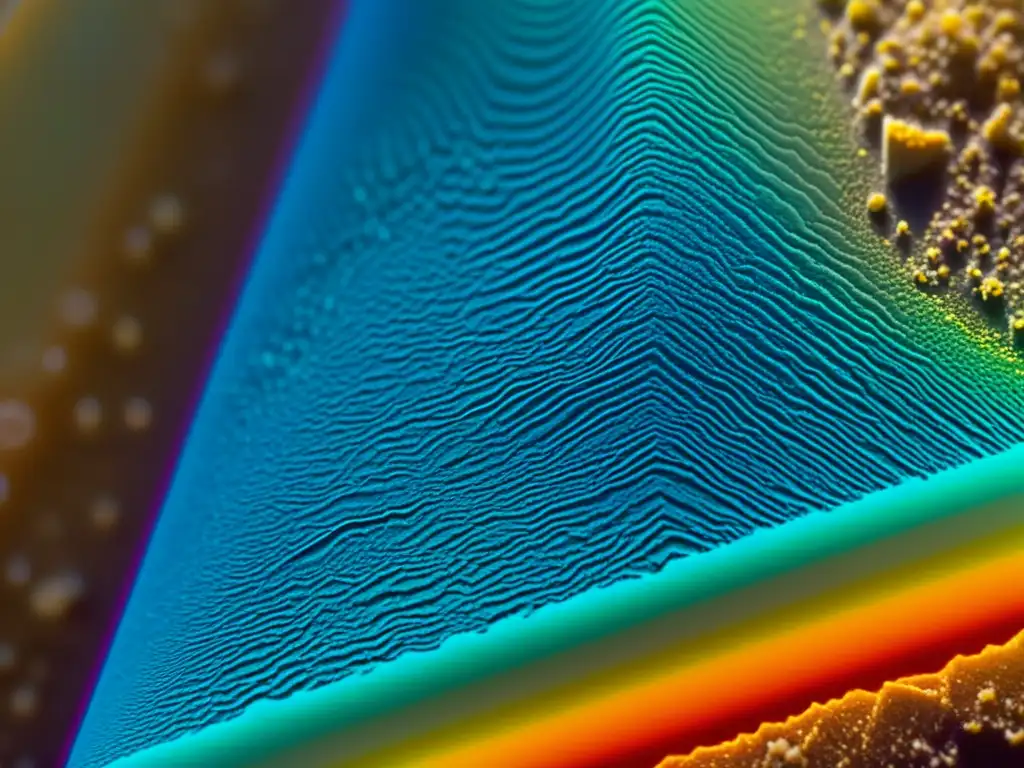 Vibrante estructura cristalina de muestra mineral bajo microscopio para identificar minerales