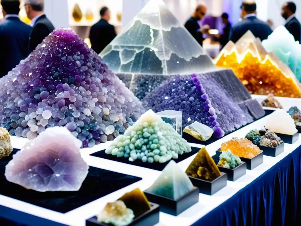 Feria Internacional de Minerales: Gemas y Cristales Vibrante feria internacional de minerales con gemas, cristales y especímenes geológicos de todo el mundo