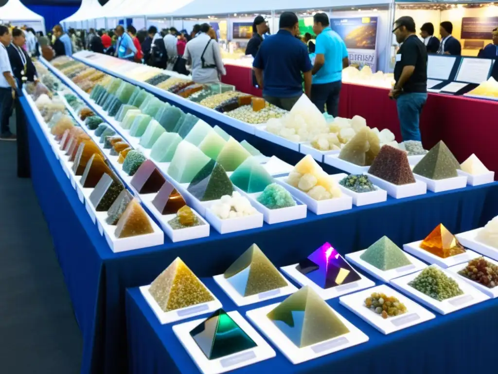 Exposición Internacional de Minerales: Maravillas Geológicas Vibrante feria internacional de minerales con exhibiciones deslumbrantes y visitantes de todo el mundo