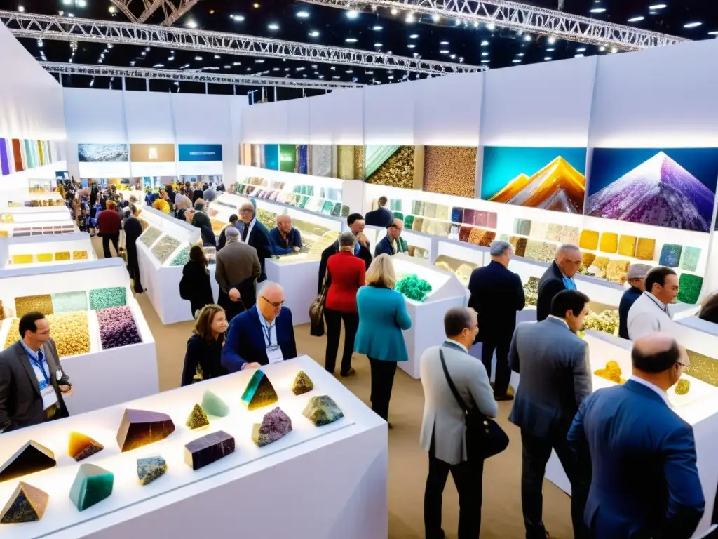 Vibrante feria mineral con diversidad de minerales y gemas