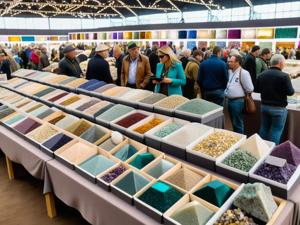 Una vibrante feria de minerales con exhibiciones de gemas y cristales