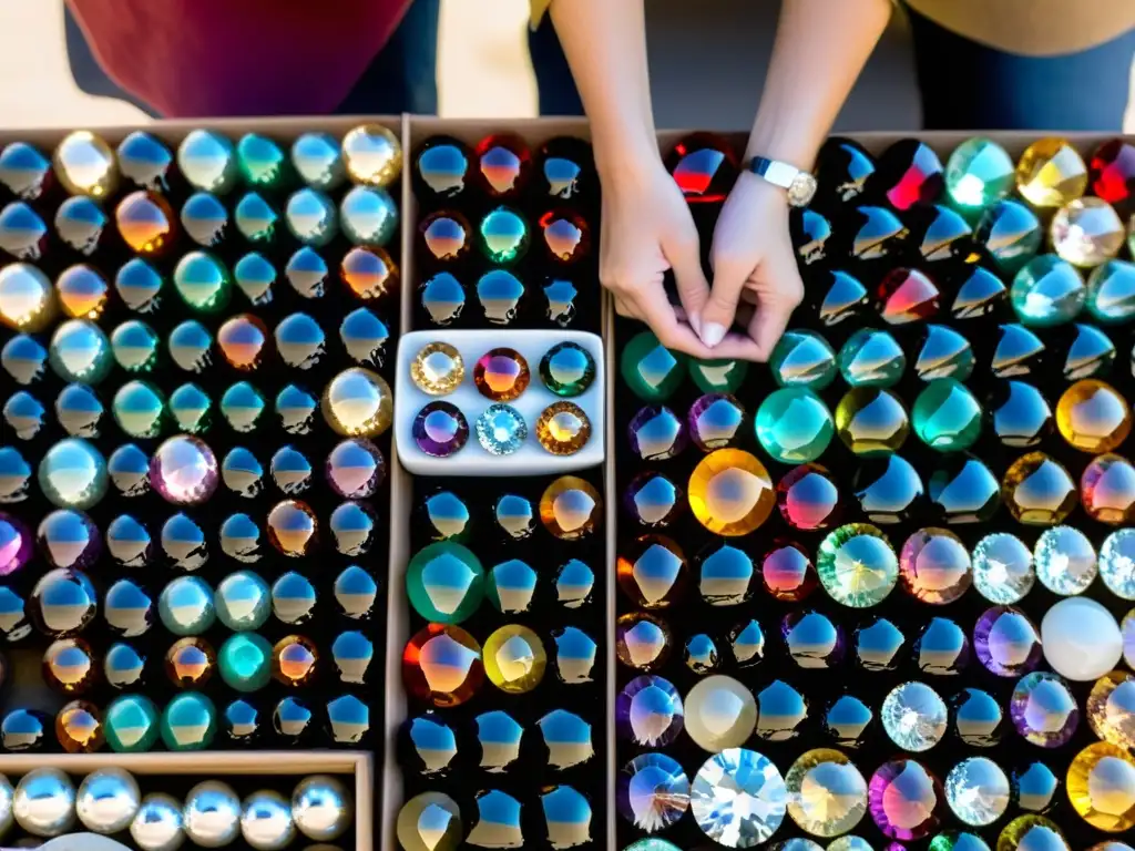 Vibrante mercado de gemas en Sainte Marie Mines con encanto y variedad de piedras preciosas en exhibición, reflejando la fascinación de los visitantes