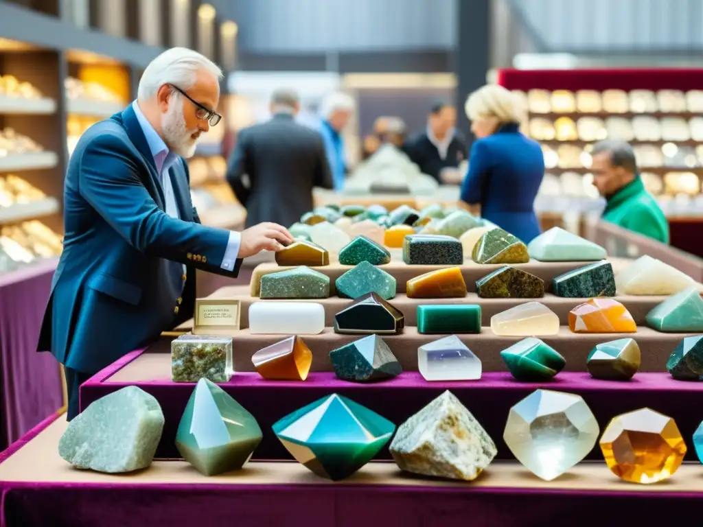 Vibrante mercado de minerales y gemas en tendencia, con exquisitas exhibiciones y un ambiente de emoción y descubrimiento