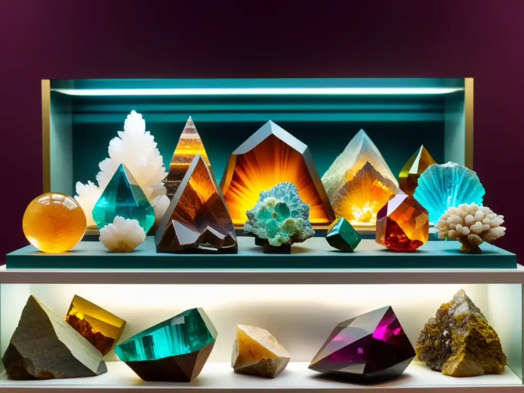 Exhibición vibrante de minerales, imprescindible para coleccionistas, con variedad de colores y belleza natural